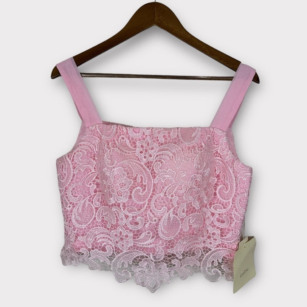 NWT. LanTing Bridal. Sleeveless Lace Blouse Camisole Pink.